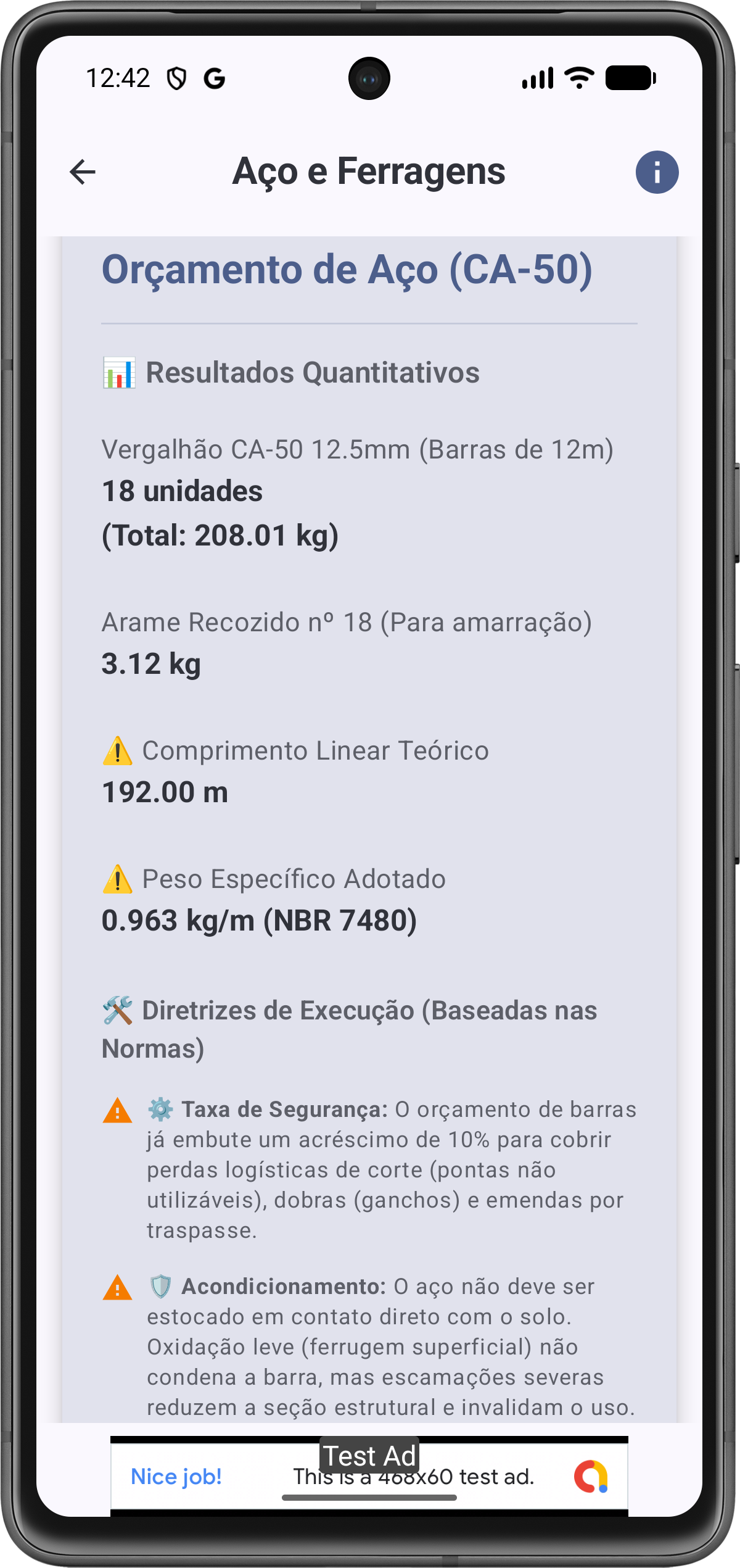 Tela de Resultados de Aço
