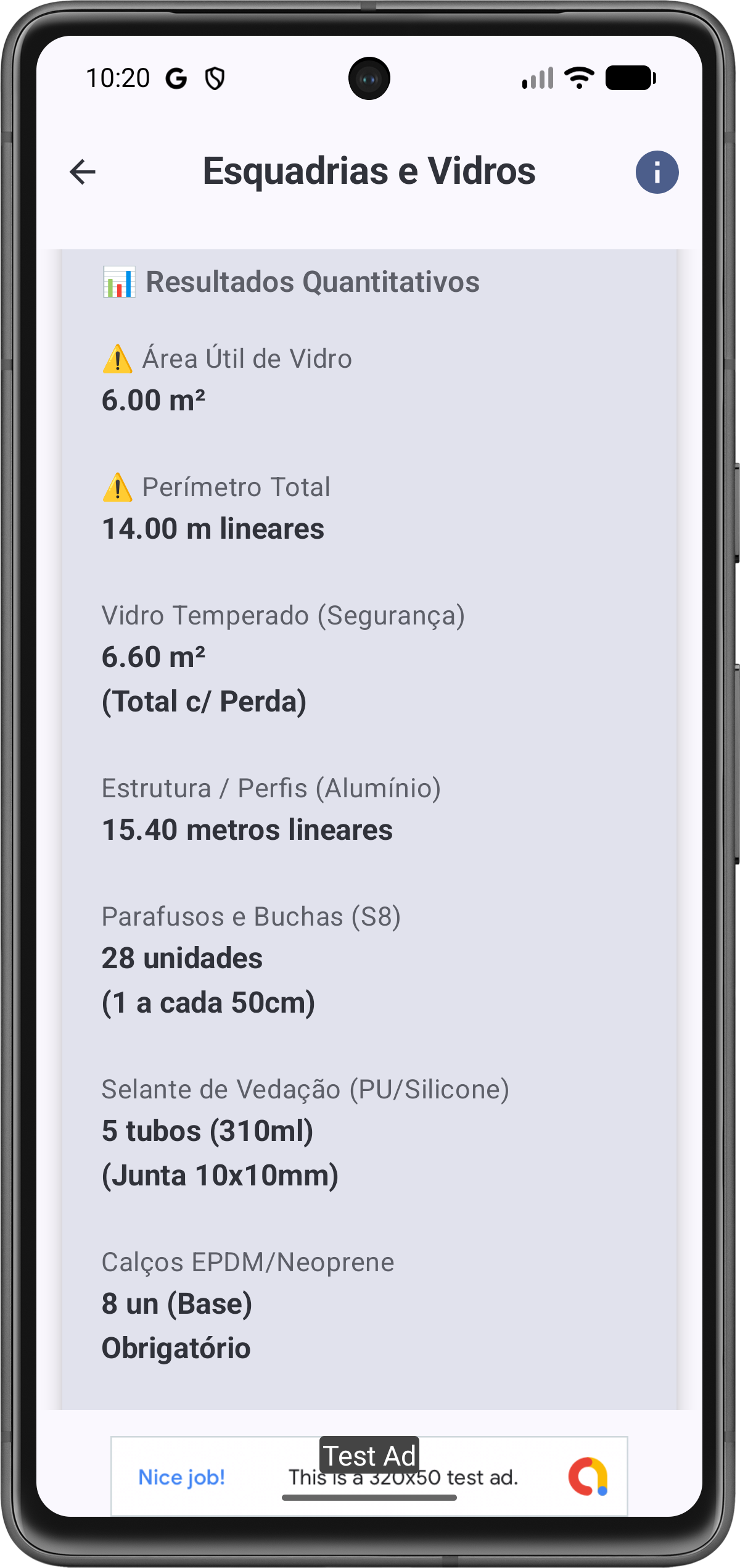 Tela de Resultados Quantitativos