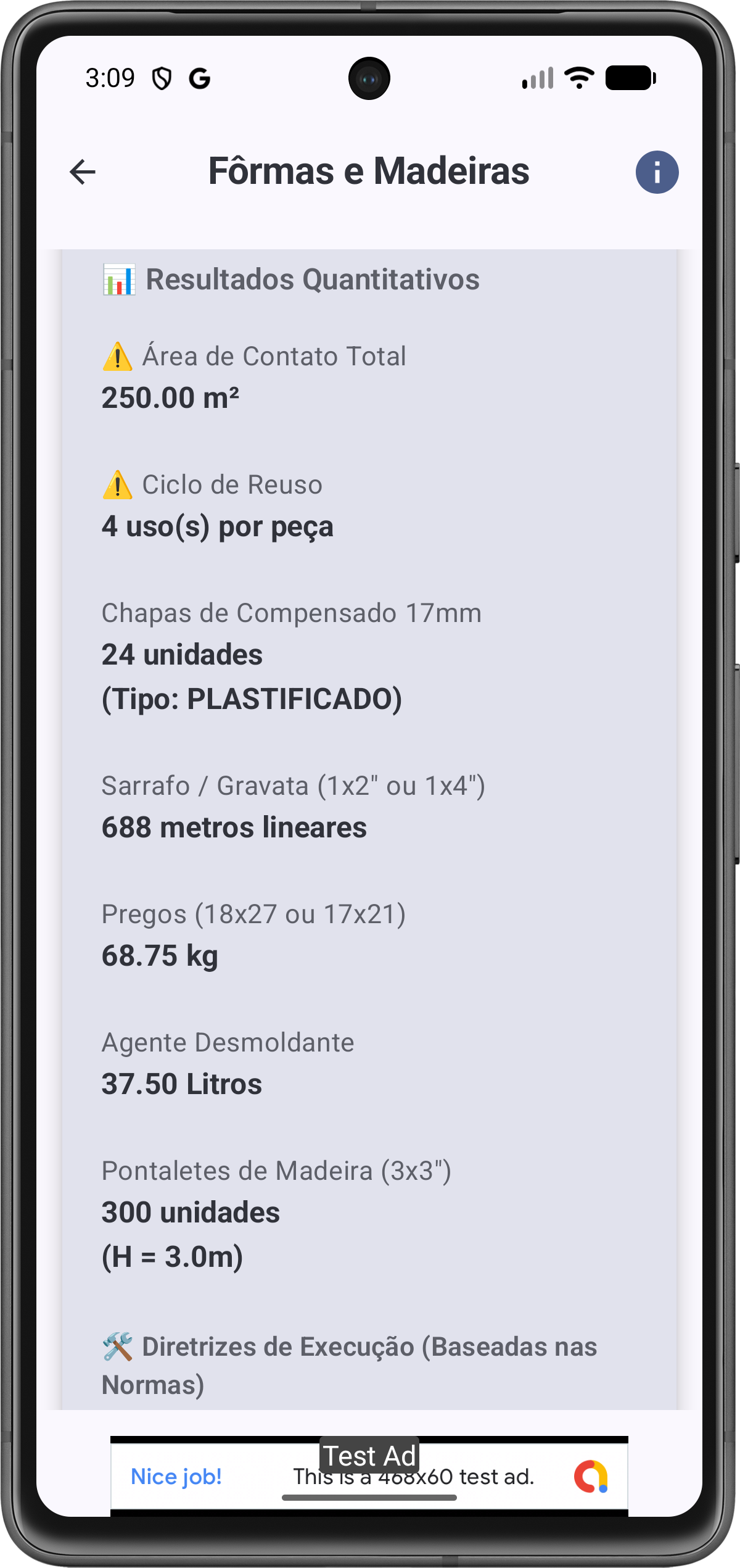 Tela de Resultados de Fôrmas