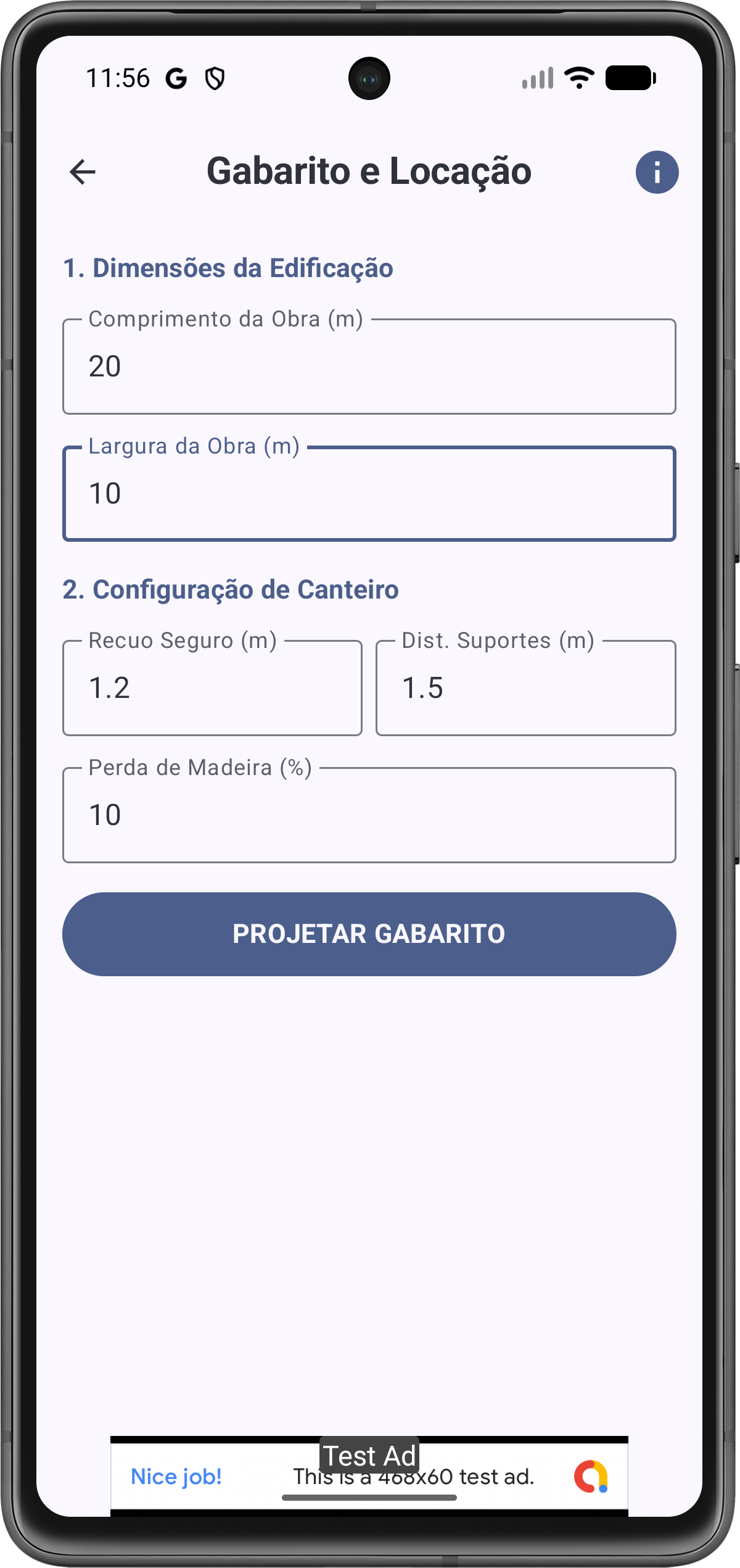 Tela de Configuração de Gabarito