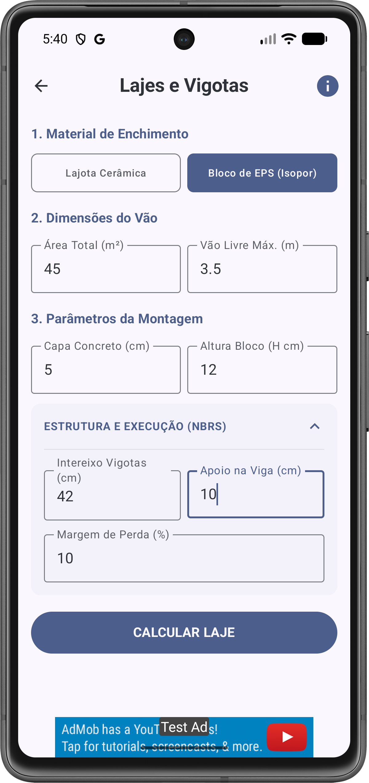 Configuração de Lajes e Vigotas