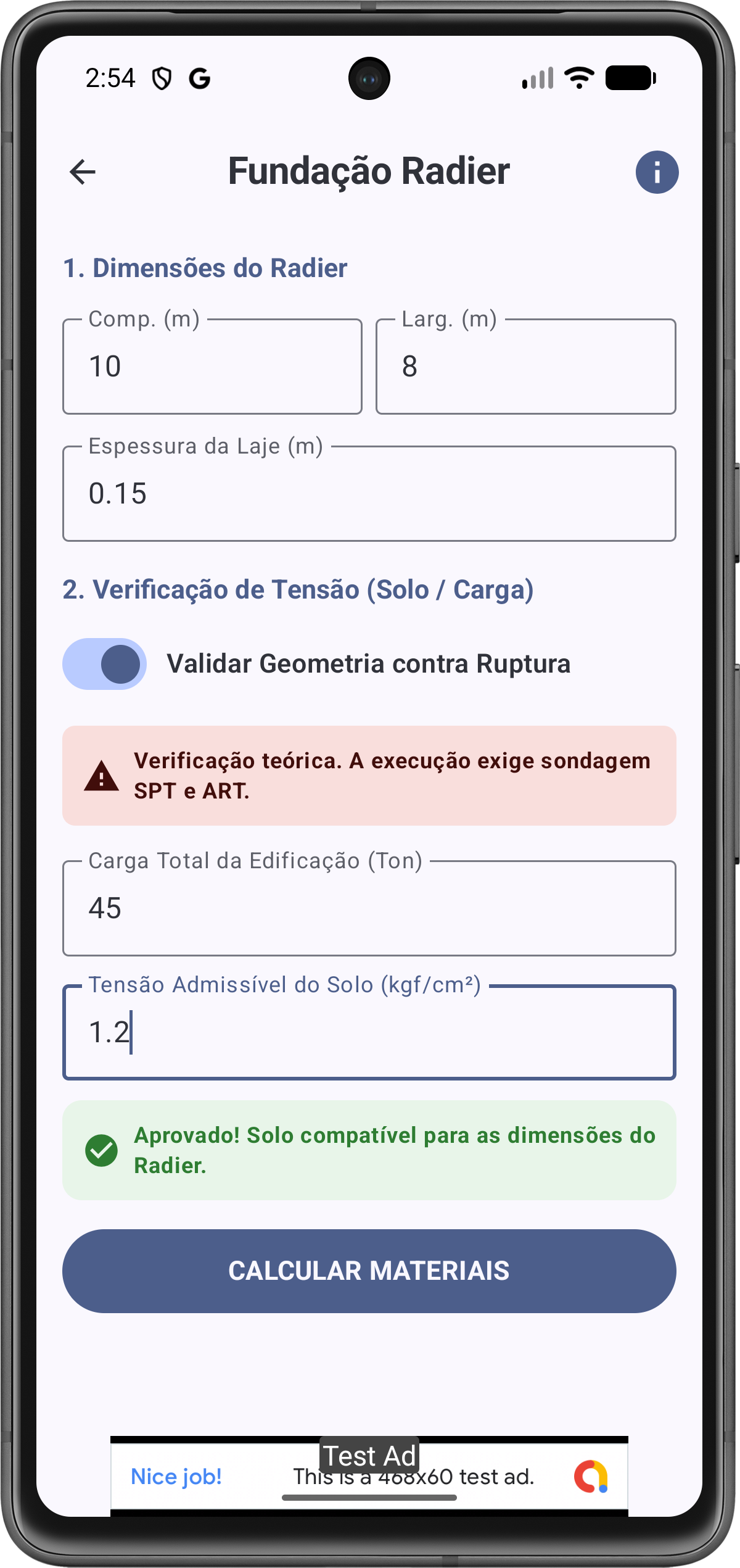 Tela de Configuração de Radier